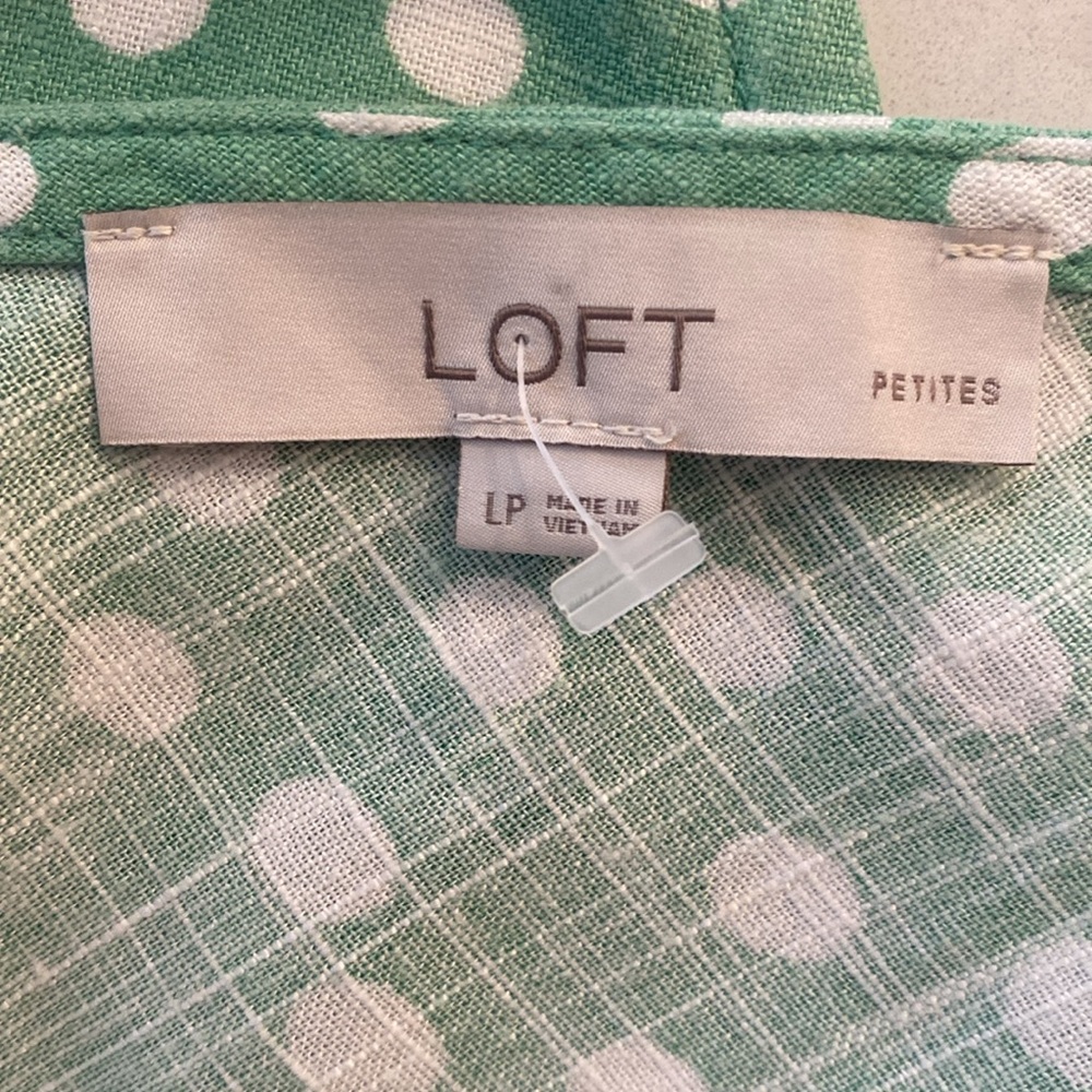 LOFT petites Green Polka Dot Sleeveless Maxi Dress Rayon/Linen Dress Size Large - Picture 12 of 17